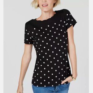 EUC Karen Scott Scalloped Polka Dot Women's Top Plus Size XXL Short Sleeve Shirt